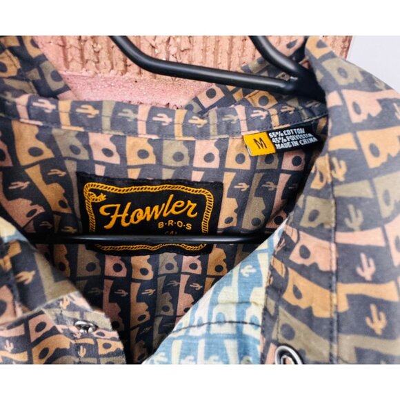 Howler Bros H Bar B Snap Shirt M Black Cactus Desert Short Sleeve Snap Western - Picture 5 of 8